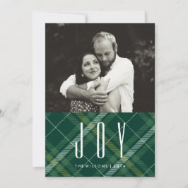 Festiva Tartan Tidings JOY Plaid Gingham Tarjeta de Foto d