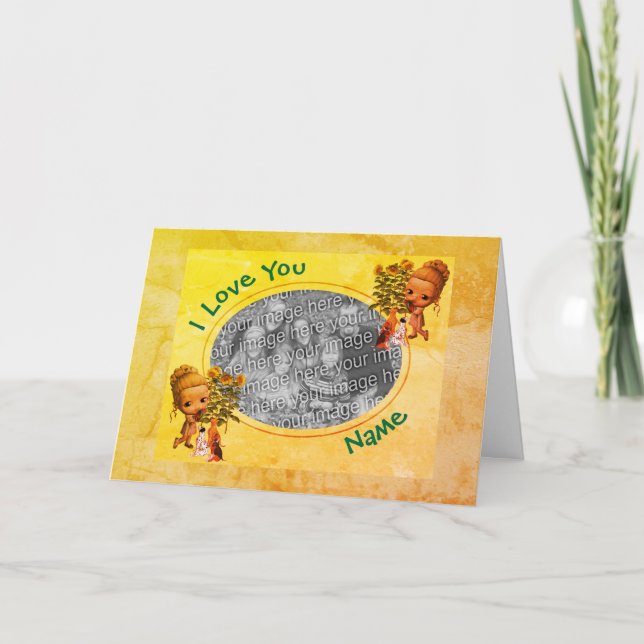 Festiva Te Amo Chica Y Cachorros Tarjeta Fotográfica (Anverso)