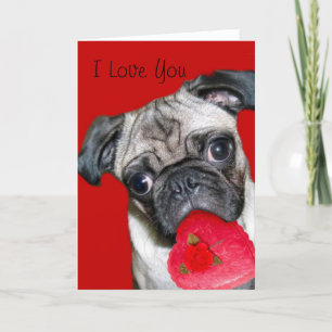 Festiva Te amo tarjeta de saludo pug