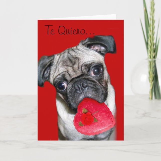 Festiva Te Quiero Tarjeta de Perro Pug (Anverso)