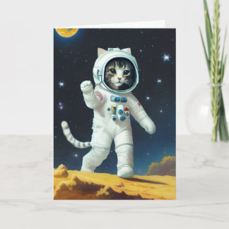 Festiva Tener una tarjeta de gato del espacio de cumpleaño