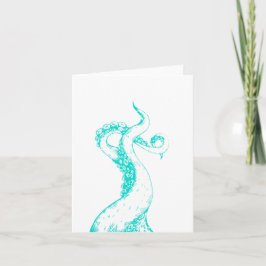 Festiva tentáculos de pulpo aqua tarjeta doblada en blanco