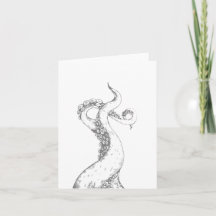 tentáculos de pulpo gris tarjeta plegada en blanco