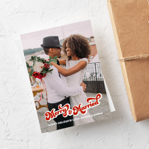 Festiva Tipo retro "Merry & Married" Tarjeta fotográfica c