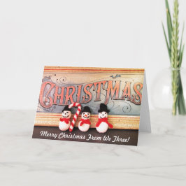 Festiva Tres hombres de nieve con tarjeta de Navidades de