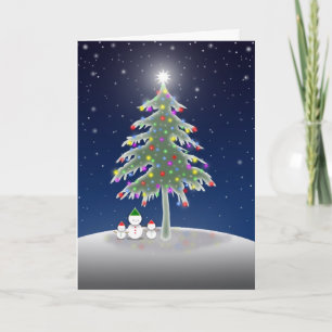 Festiva Tres hombres de nieve y tarjeta de árbol de Navida