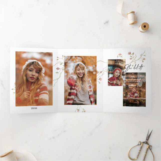 Festiva Tríptica 5 Tarjeta de graduación del tríplio bohemio fotogr (Interior)