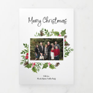 Festiva Tríptica 6 Tarjeta de Navidades de color de agua fotográfic