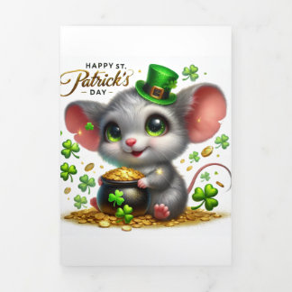 Festiva Tríptica Cute la tarjeta del día de San Patricio con el rat