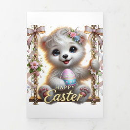 Festiva Tríptica Tarjeta Cuidada De Pascua Con Oso Polar