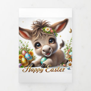 Festiva Tríptica Tarjeta Cuta De Pascua Con Burro