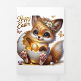 Festiva Tríptica Tarjeta Cuta De Pascua Con Fox