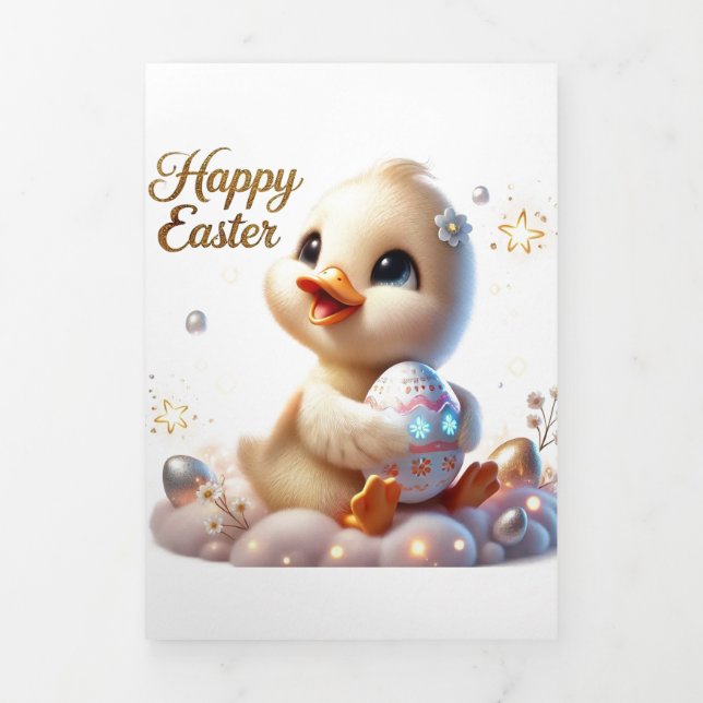 Festiva Tríptica Tarjeta Cuta De Pascua Con Pato (Foto de portada)
