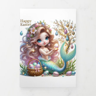 Festiva Tríptica Tarjeta Cuta De Pascua Con Sirena