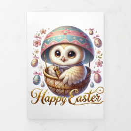 Festiva Tríptica Tarjeta Cute Easter con Búho