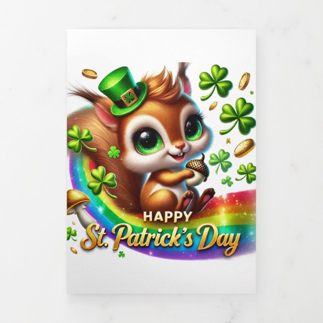 Festiva Tríptica Tarjeta Cute St Patrick's Day con ardilla (Foto de portada)