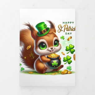 Festiva Tríptica Tarjeta Cute St Patrick's Day con ardilla