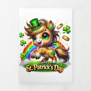 Festiva Tríptica Tarjeta Cute St Patrick's Day con caballo