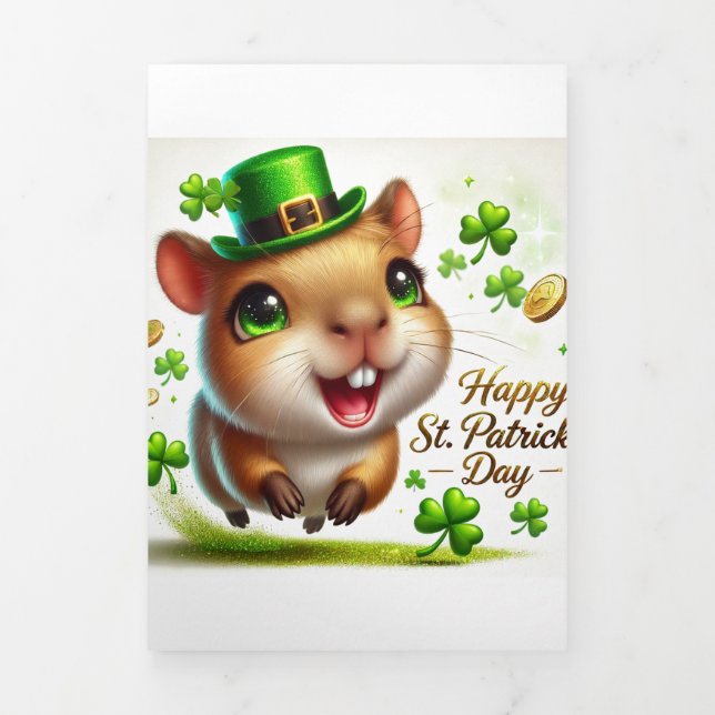 Festiva Tríptica Tarjeta Cute St Patrick's Day con Capybara (Foto de portada)