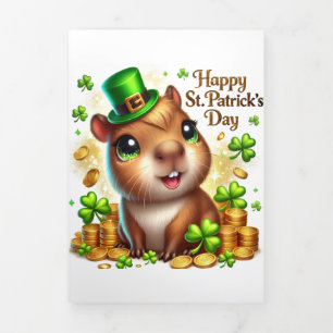 Festiva Tríptica Tarjeta Cute St Patrick's Day con Capybara festivo