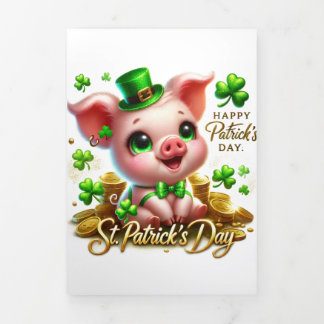 Festiva Tríptica Tarjeta Cute St Patrick's Day con cerdito