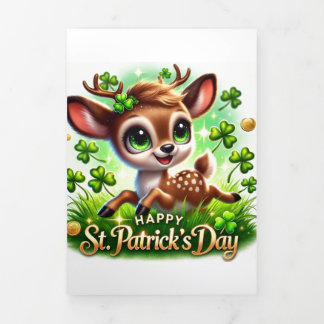 Festiva Tríptica Tarjeta Cute St Patrick's Day con ciervo irlandés 