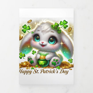 Festiva Tríptica Tarjeta Cute St Patrick's Day con conejo festivo