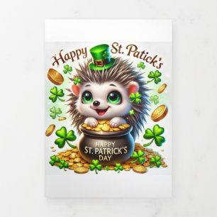 Festiva Tríptica Tarjeta Cute St Patrick's Day con edgehog festivo