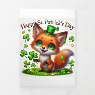 Festiva Tríptica Tarjeta Cute St Patrick's Day con Fox