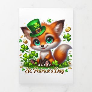 Festiva Tríptica Tarjeta Cute St Patrick's Day con Fox