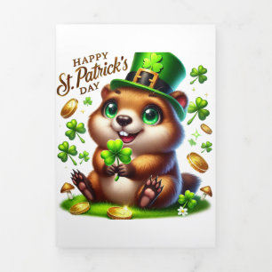 Festiva Tríptica Tarjeta Cute St Patrick's Day con Marmot