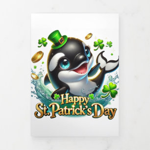 Festiva Tríptica Tarjeta Cute St Patrick's Day con Orca