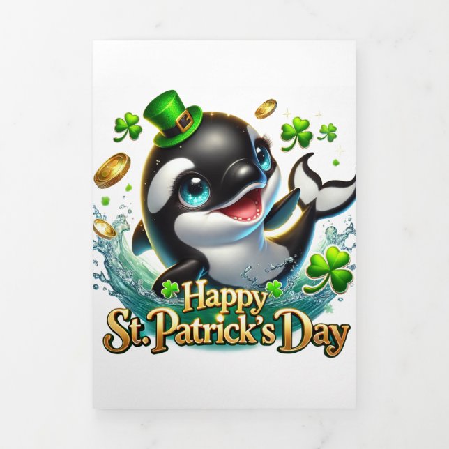 Festiva Tríptica Tarjeta Cute St Patrick's Day con Orca (Foto de portada)