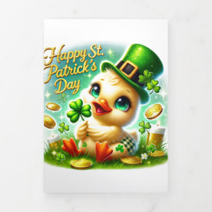 Festiva Tríptica Tarjeta Cute St Patrick's Day con pato