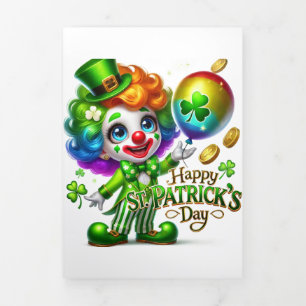 Festiva Tríptica Tarjeta Cute St Patrick's Day con Payaso