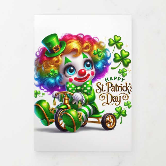 Festiva Tríptica Tarjeta Cute St Patrick's Day con Payaso (Foto de portada)