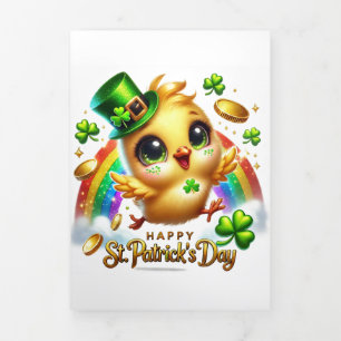 Festiva Tríptica Tarjeta Cute St Patrick's Day con pollo
