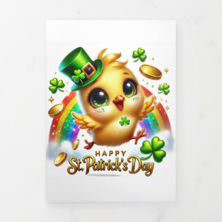 Festiva Tríptica Tarjeta Cute St Patrick's Day con pollo