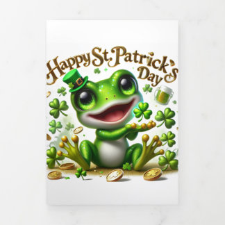 Festiva Tríptica Tarjeta Cute St Patrick's Day con rana