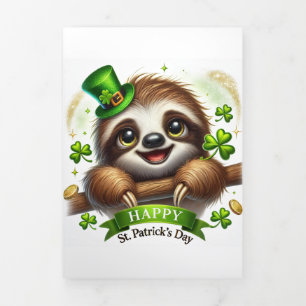 Festiva Tríptica Tarjeta Cute St Patrick's Day con Sloth