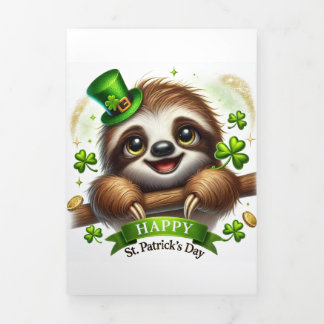 Festiva Tríptica Tarjeta Cute St Patrick's Day con Sloth
