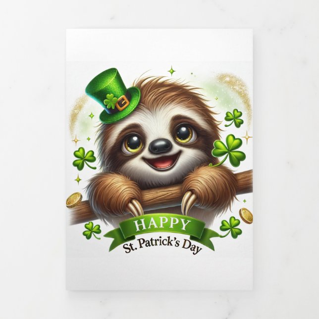 Festiva Tríptica Tarjeta Cute St Patrick's Day con Sloth (Foto de portada)