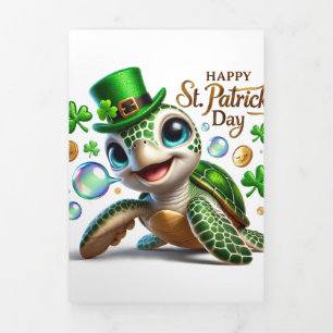 Festiva Tríptica Tarjeta Cute St Patrick's Day con tortuga marina f