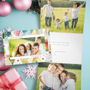 Festiva Tríptica Tarjeta de Navidad abstracta con acuarela divertid