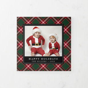 Festiva Tríptica Tarjeta de Navidad clásica de cuadros escoceses tr