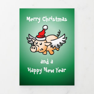 Festiva Tríptica Tarjeta de Navidad con Cerdo Volador