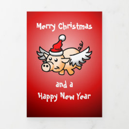 Festiva Tríptica Tarjeta de Navidad con Cerdo Volador