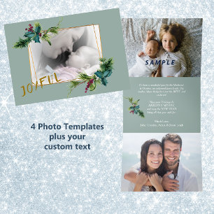 Festiva Tríptica Tarjeta de Navidades del triple de fotos Holly Ber