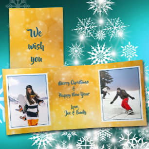 Festiva Tríptica Tarjeta doble de fotos triples Gold Merry Christma