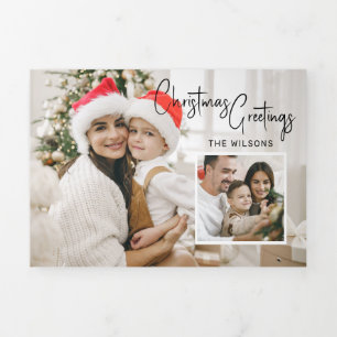 Festiva Tríptica Tarjeta fotográfica navideña moderna con entrada
